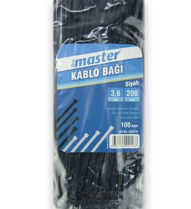 Master Kablo Bağı Plastik Cırt Kelepçe Siyah 3.6x200 mm(100'lü) #2